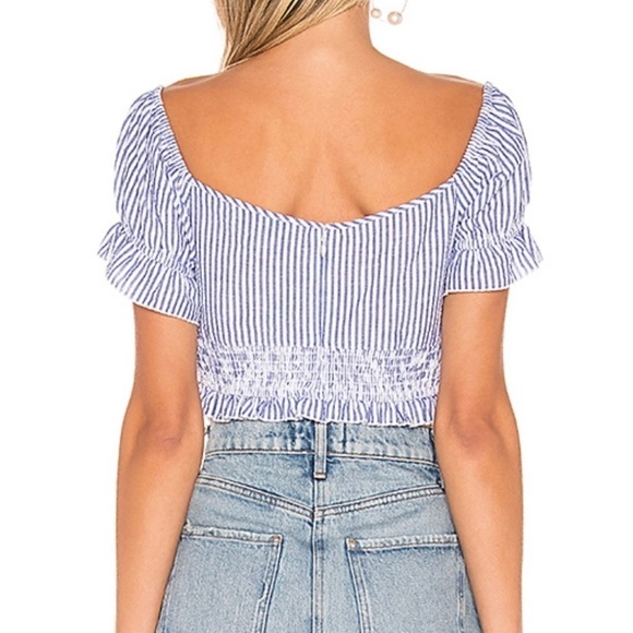 NWT L'ACADEMIE x REVOLVE Blue Stripe Short Sleeve Kenzie Crop Top, Size Large - Picture 2 of 7